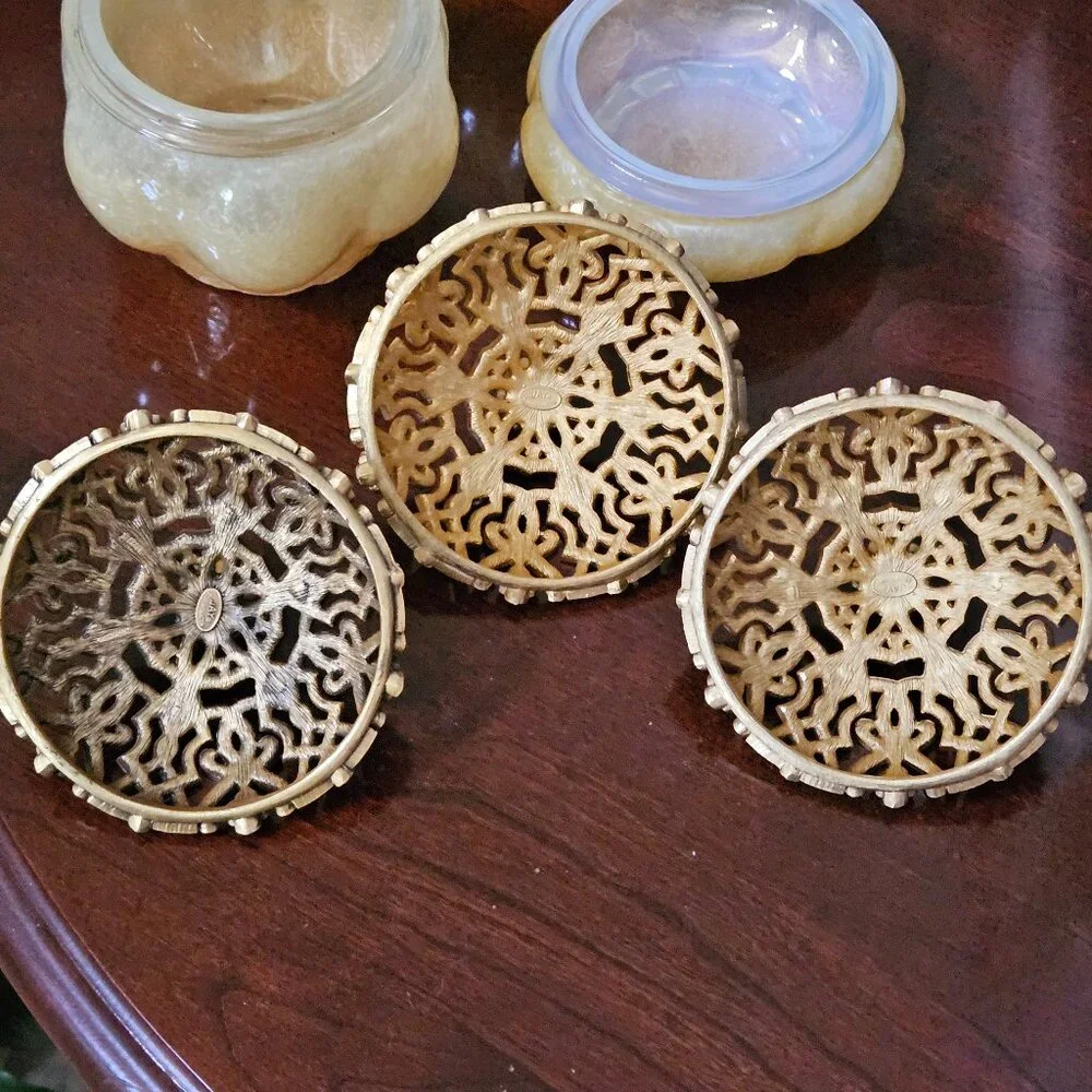 RARE SET 3 JAY STRONGWATER ARABESQUE GOLD CRYSTAL ENAMEL VANITY JAR CANISTER BOX